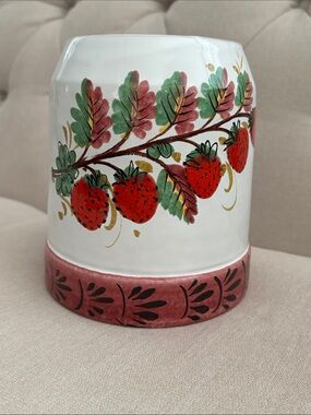 Vintage Italian Hand Painted Jay Willfred Strawberries  Biscotti Crock Pottery